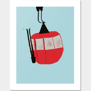 Red Retro Ski Lift Gondola Posters and Art